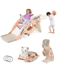 Gouun 4-in-1 Kids Slide Rocking Horse with Basketball and Ring Toss