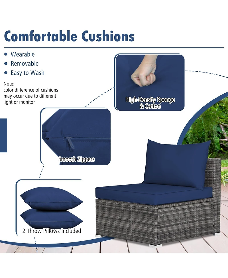 7 Pieces Patio Rattan Furniture Set Sectional Sofa Garden Cushion