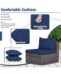 7 Pieces Patio Rattan Furniture Set Sectional Sofa Garden Cushion