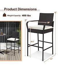 Gouun 4 Pieces Outdoor Pe Rattan Cushioned Barstool Set with Armrests-Set of 4