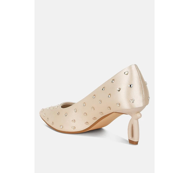 Madhara Heart-Shaped Rhinestones Pumps