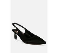 Vinca Satin Pointed Toe Slingbacks