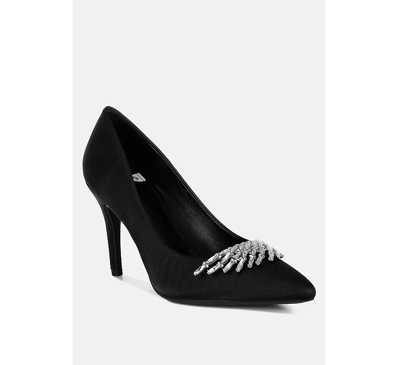 Rhodolia Diamante Brooch Detail Satin Pumps