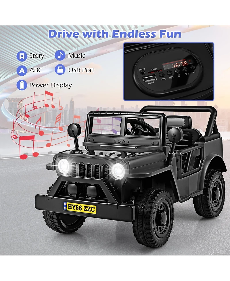Gymax 12V Kids Ride on Truck Car w/Remote Control Threaded Wheels 3 Speeds Led Lights