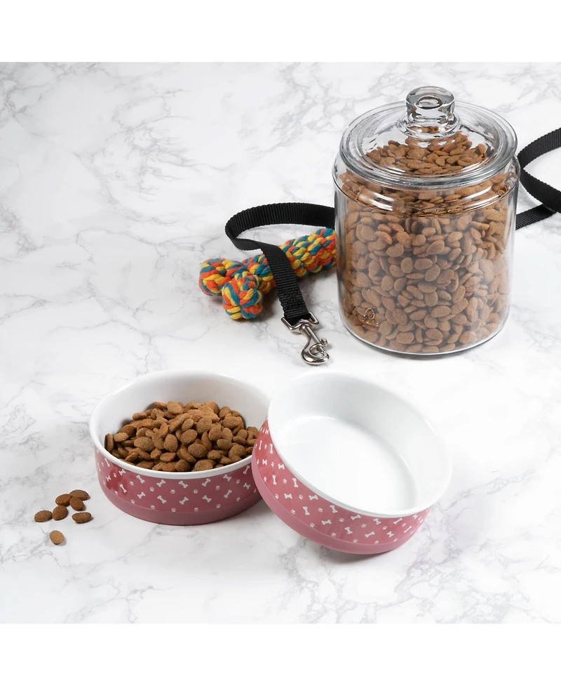 Bone Dry Rose Bone & Paw Print Pet Bowl Set/2