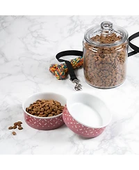 Bone Dry Rose Bone & Paw Print Pet Bowl Set/2