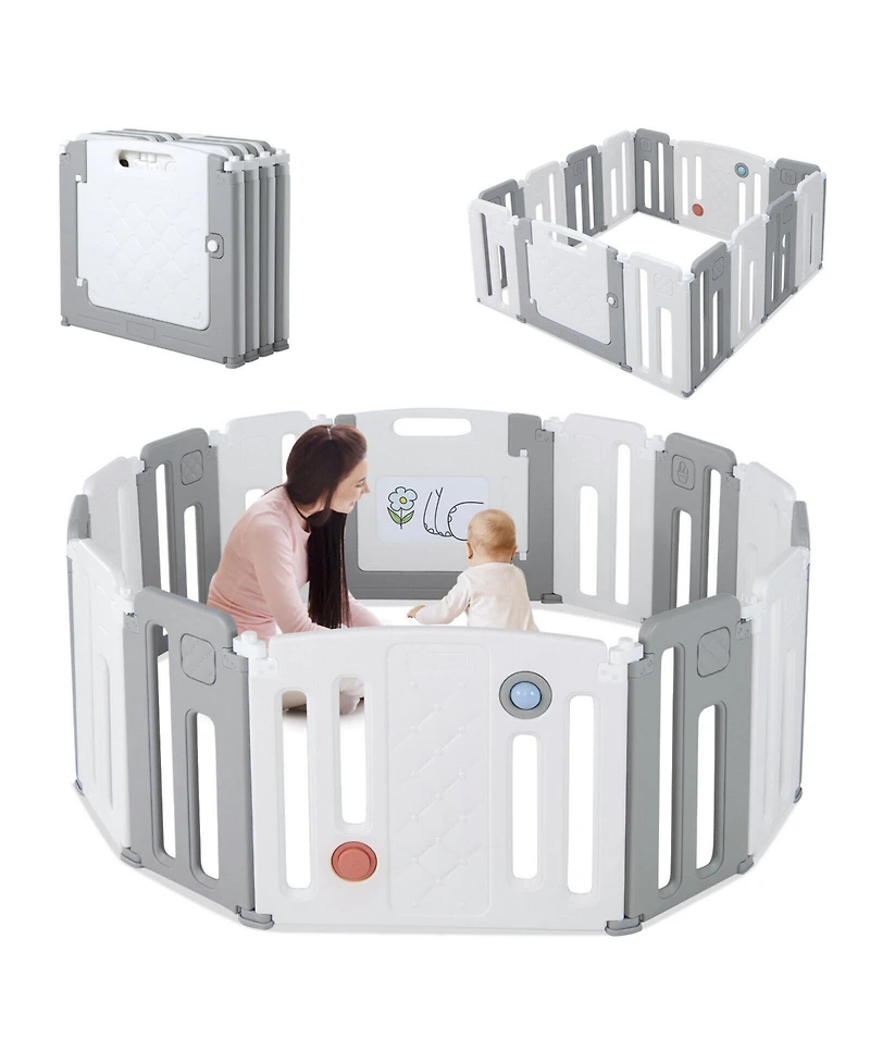 Gouun Kids 14 Panels Safety Activity Play Center with Drawing Board