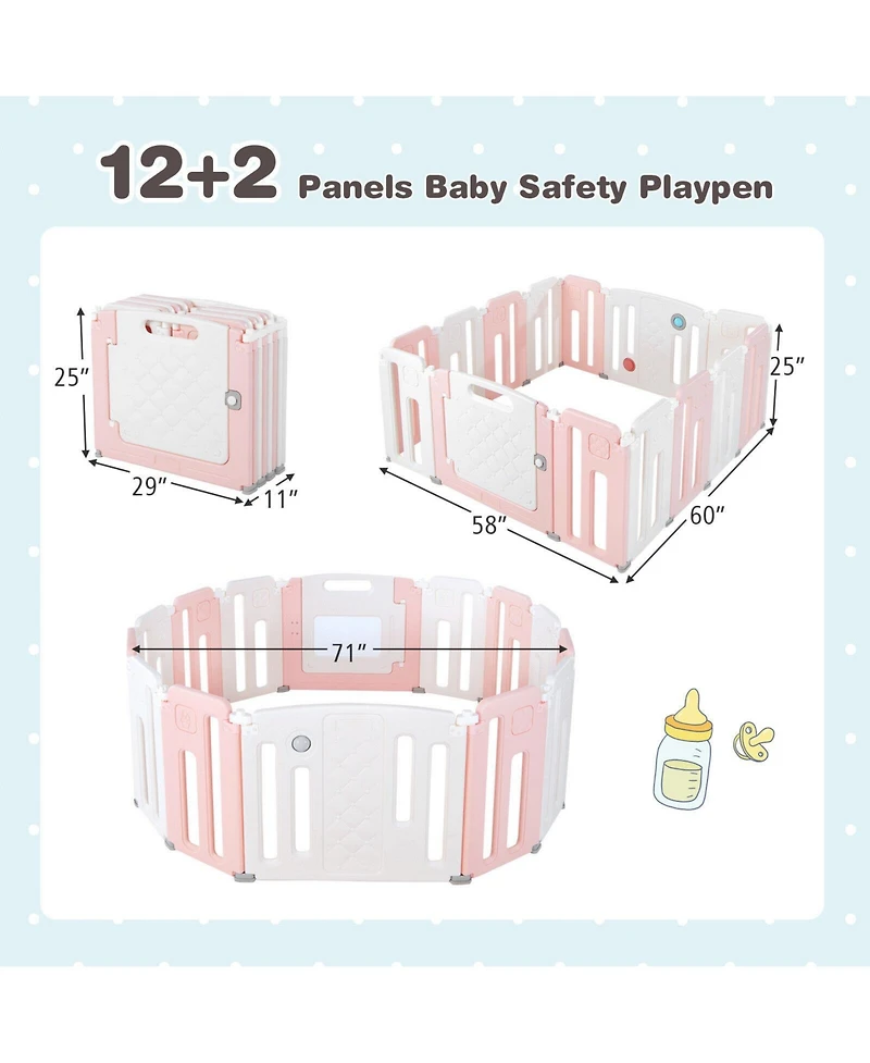 Gouun Kids 14 Panels Safety Activity Play Center with Drawing Board