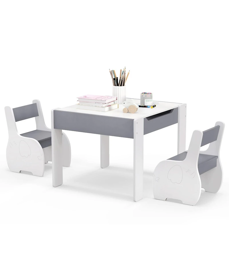 Gouun 4-in-1 Wooden Activity Kids Table and Chairs with Storage Detachable Blackboard
