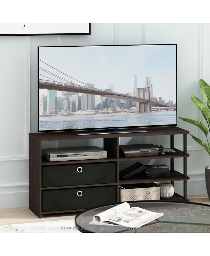 Furinno Tv Stand Hold up to 50" Media Entertainment Center Bookcase Shelves with 2 Drawers