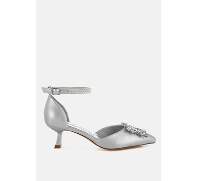 Onkana Diamante Brooch Kitten Heel Sandals