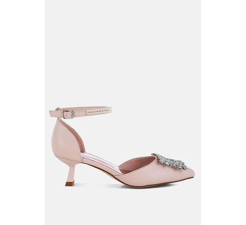 London Rag Onkana Diamante Brooch Kitten Heel Sandals Women