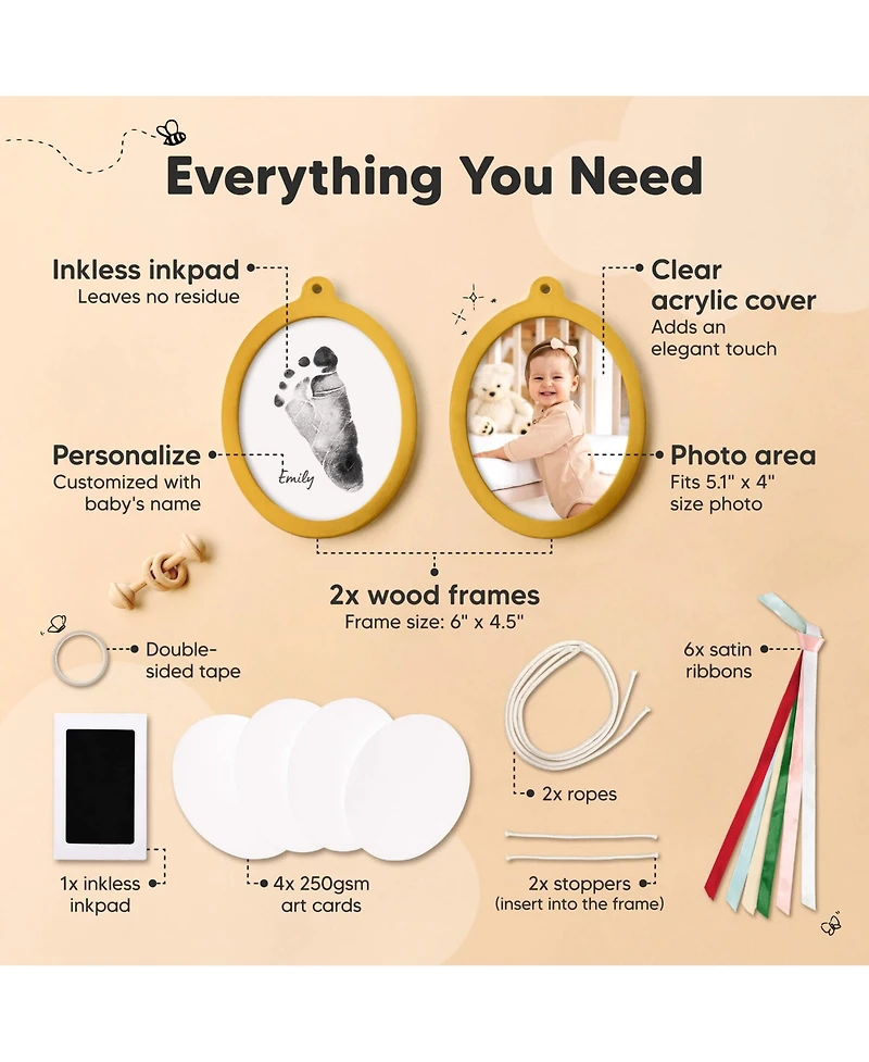 KeaBabies Bitsy Inkless Baby Hand and Footprint Kit, Two-sides Baby Christmas Photo Ornaments, Personalized Baby Keepsake Gifts