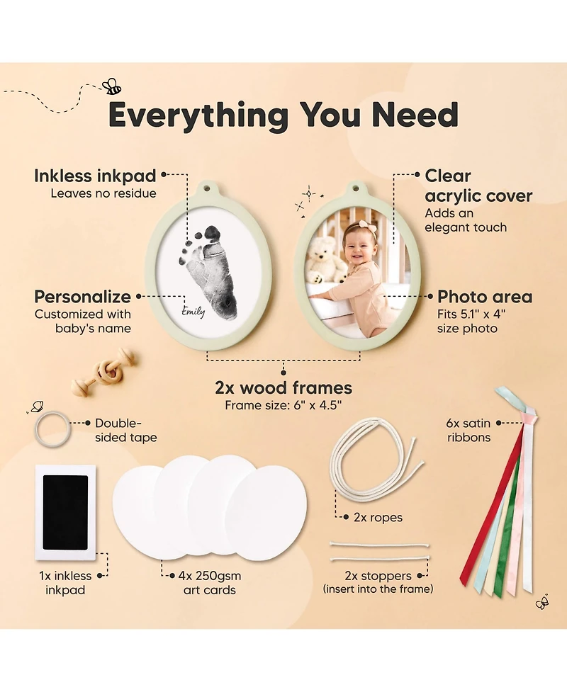 KeaBabies Bitsy Inkless Baby Hand and Footprint Kit, Two-sides Christmas Photo Ornaments, Personalized Keepsake Gifts
