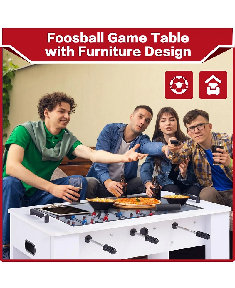 Sugift 42" Foosball Coffee Table w/Tempered Glass Top, Soccer Game Table for Adults & Kids, Modern Arcade Game Table