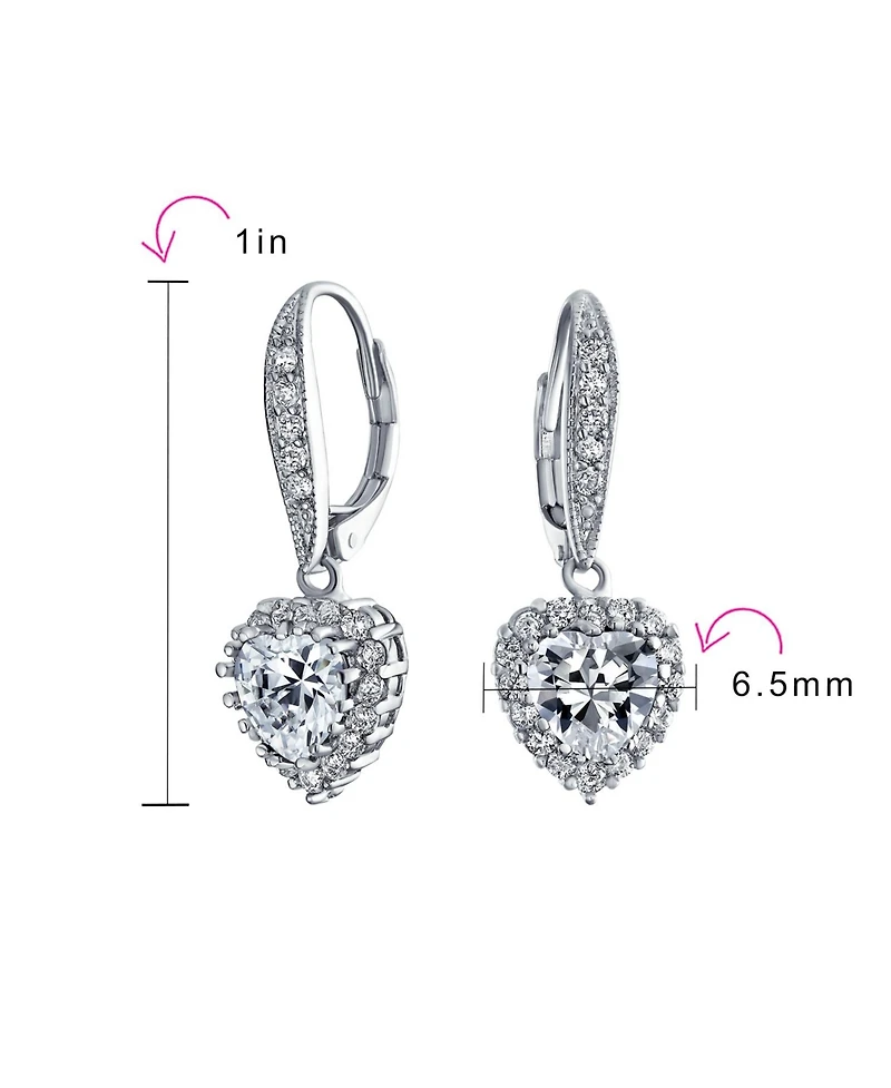 Bling Jewelry 4CT Cz Halo Heart Shaped Cubic Zirconia Dangle Lever back Earrings Invisible Cut Rhodium Plated