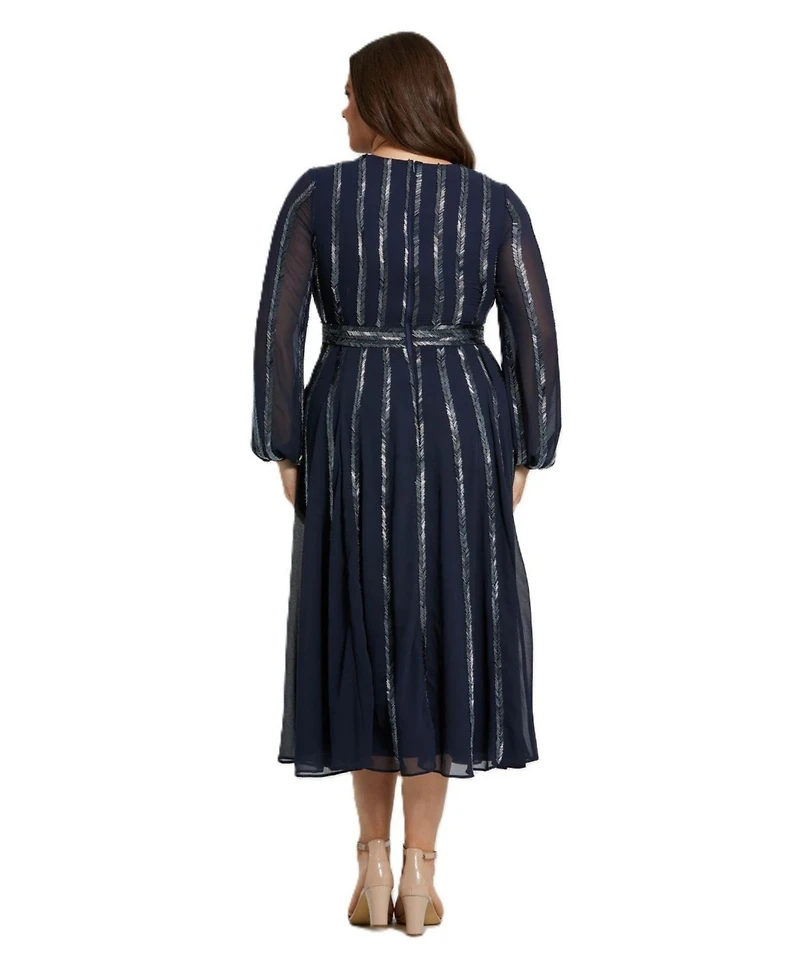 Mac Duggal Plus Long Sheer Sleeve Beaded Dress