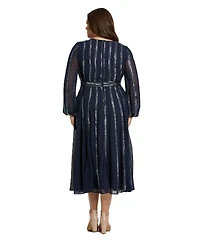 Mac Duggal Plus Long Sheer Sleeve Beaded Dress