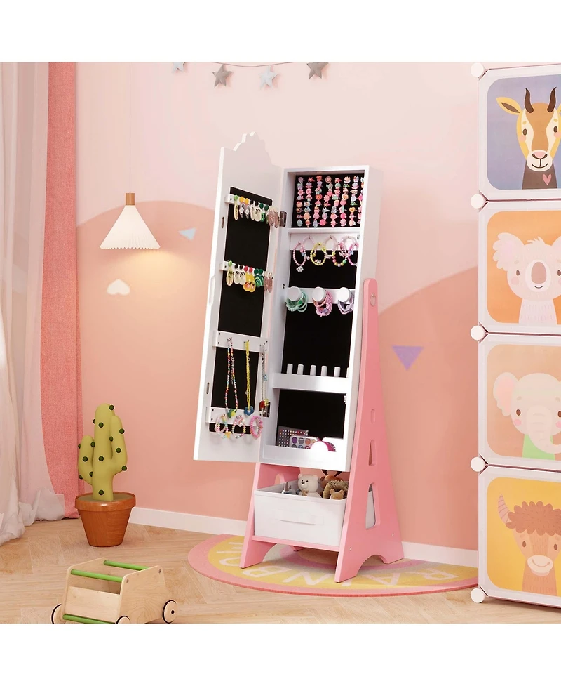 Costway Kids Vanity Set Princess Makeup Dressing Table & Chair with Jewelry Armoire