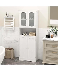 64.5" Tall Bathroom Cabinet with Tempered Glass Doors Adjustable Shelves