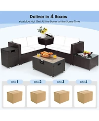 Gouun 6 Pieces Outdoor Wicker Furniture Set with 32 Inch Propane Fire Pit Table