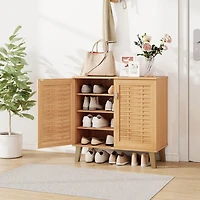 2-Door Shoe Cabinet with Ventilated Woven Doors & 3 Removable Shelves for Entryway