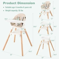 Gouun 6 in 1 Convertible Highchair with Safety Harness and Removable Tray