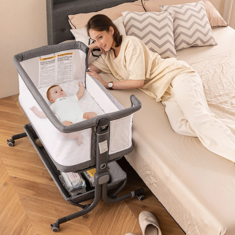 Gouun Baby Bassinet Bedside Sleeper with 6-Level Adjustable Height