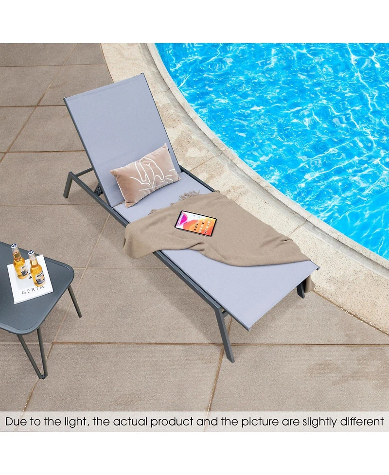 Gouun Outdoor Adjustable Chaise Lounge Chair with Lay Flat Position and Quick-Drying Fabric