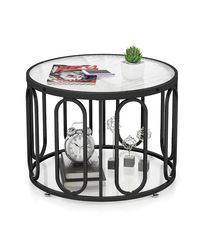 Gouun 24 Inch Round Table with Reeded Tempered Glass Top and Oval Swivel Brackets