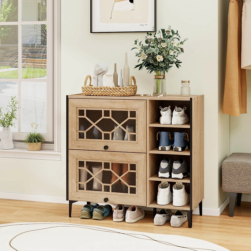 Costway Shoe Storage Cabinet with Flip Doors Adjustable and Removable Shelves for Entryway