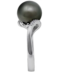 Cultured Tahitian Pearl (9-1/2mm) & Diamond Accent Ring in Sterling Silver