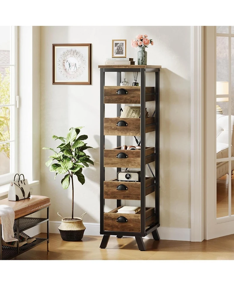 Tribesigns Tall Narrow Dresser, Small Wood Thin Chest of 5 Drawers, Vertical Dressers & Chests of Drawers Storage Organizer for Bedroom, Living Room,