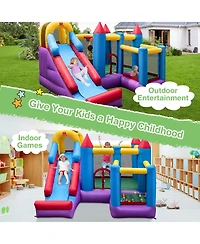Gymax Inflatable Bounce House 5-in-1 Inflatable Bouncer Indoor&Outdoor w/ 680W Blower