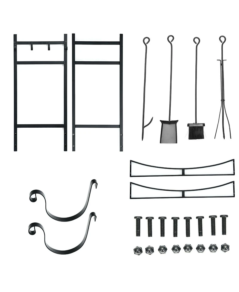 Gouun 30 Inch Firewood Rack with 4 Tool Set Kindling Holders for Indoor and Outdoor