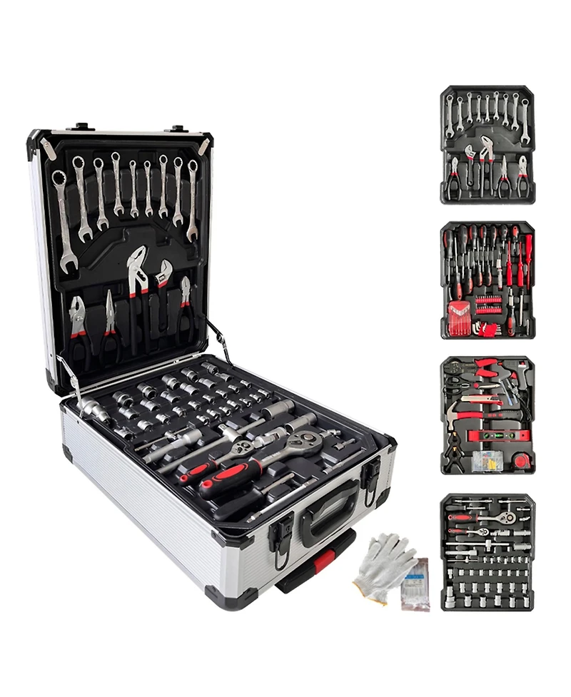 Sugift 399-Piece Home Repair Tool Box, Tool Set Kit with 4 Drawers And Wheels