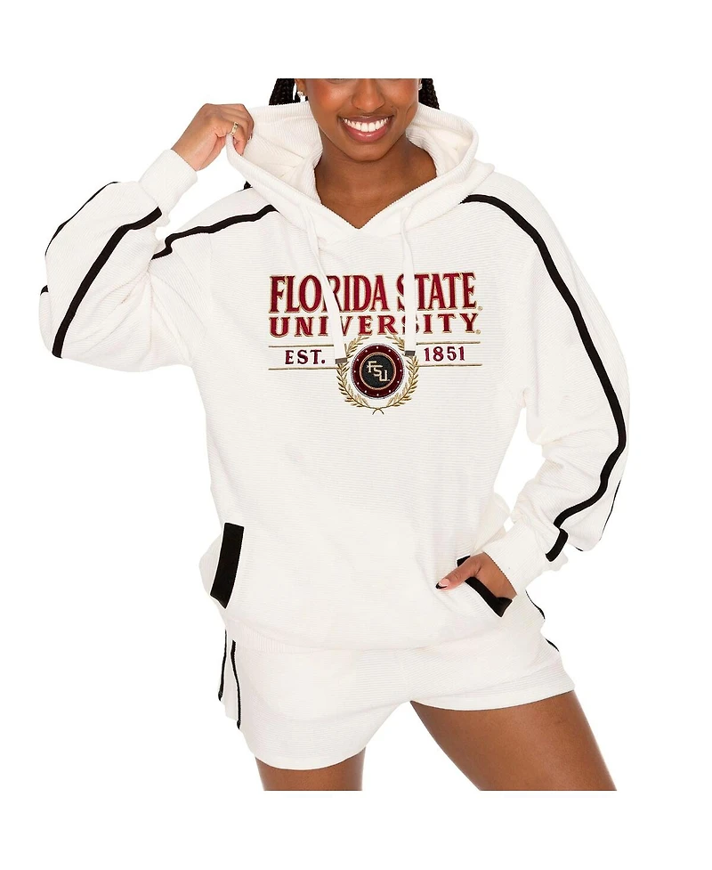 Gameday Couture Women's Cream Florida State Seminoles Down, Set, Go Pullover Hoodie and Shorts Set