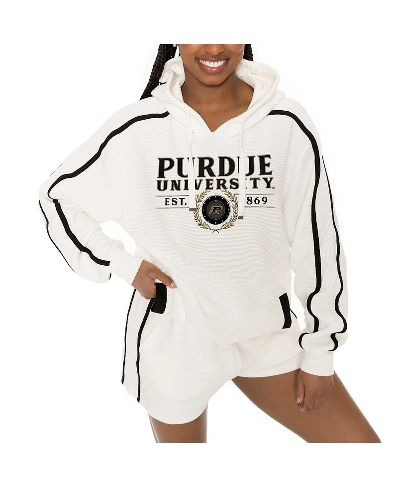 Gameday Couture Women's Cream Purdue Boilermakers Down, Set, Go Pullover Hoodie and Shorts Set