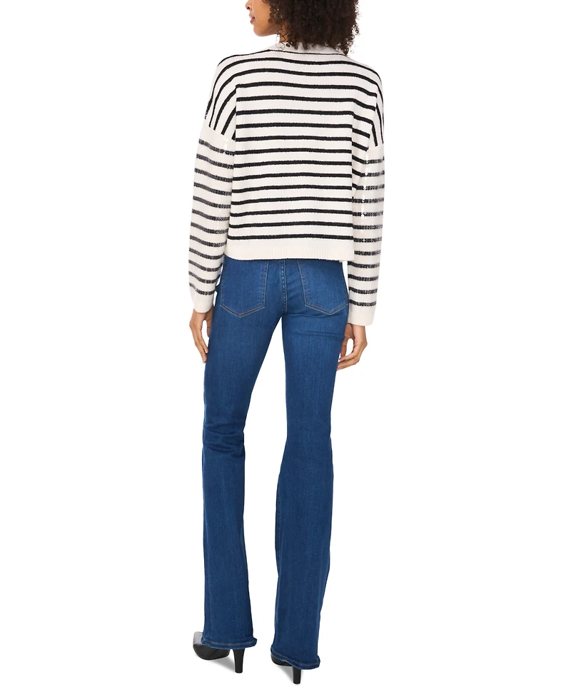 Vince Camuto Women's Striped Sequined Crewneck Sweater