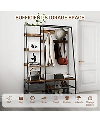 Sugift 6-in-1 Freestanding Hall Tree Coat Rack with Bench and Fabric Dressers