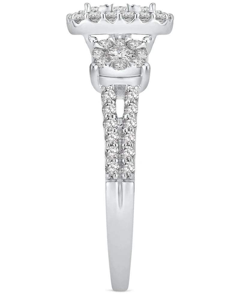 Diamond Cluster Three Stone Three Stone Ring (1 ct. t.w.) in 14k White Gold