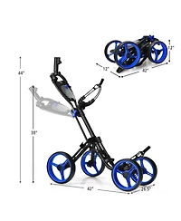 Gymax 4 Wheels Folding Golf Push Cart W/ Adjustable Handle Foot Brake