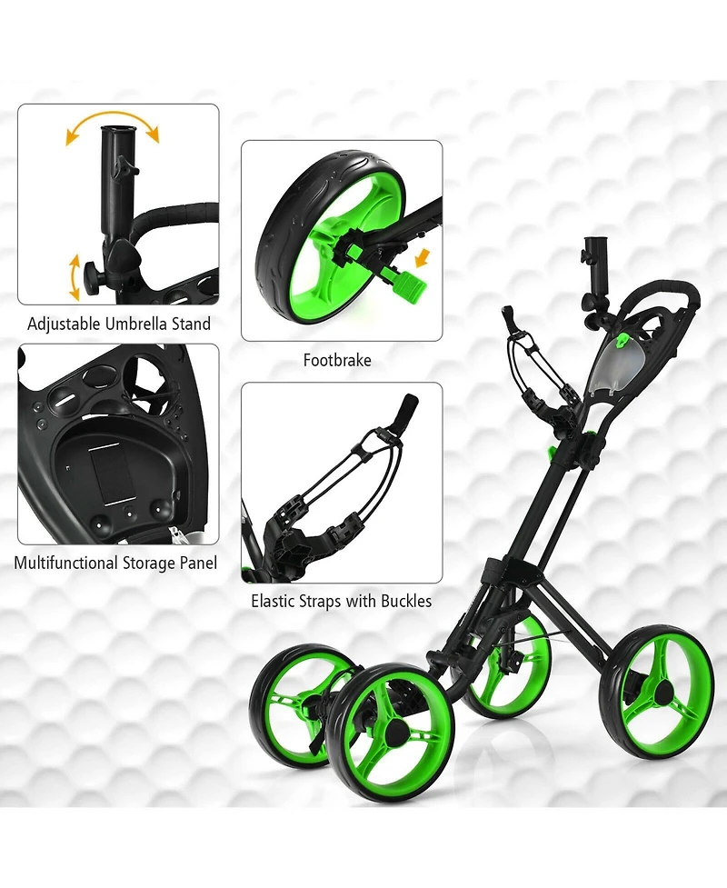 Gymax 4 Wheels Folding Golf Push Cart W/ Adjustable Handle Foot Brake