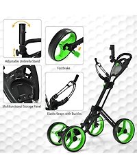 Gymax 4 Wheels Folding Golf Push Cart W/ Adjustable Handle Foot Brake
