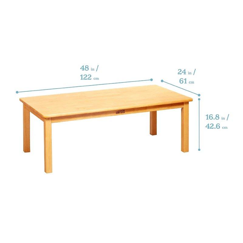 ECR4Kids 24in x 48in Rectangular Hardwood Table with 16in Legs and Four 8in Chairs, Honey, 1