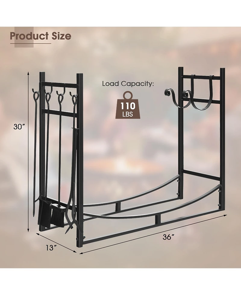 Gouun 36 Inch Fireplace Log Holder with Kindling Holders and Shovel
