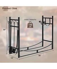 Gouun 36 Inch Fireplace Log Holder with Kindling Holders and Shovel