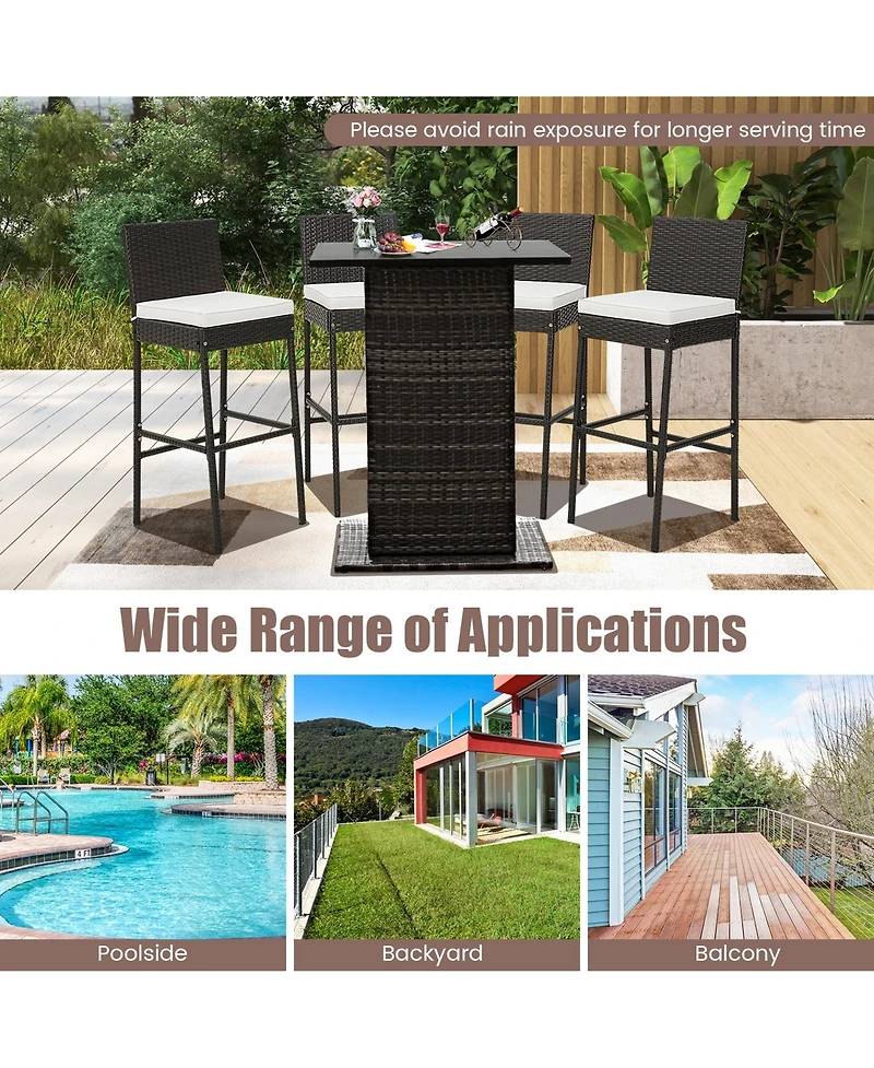 4 Pcs Patio Wicker Barstools Bar Height Chairs with Cushions Backyard