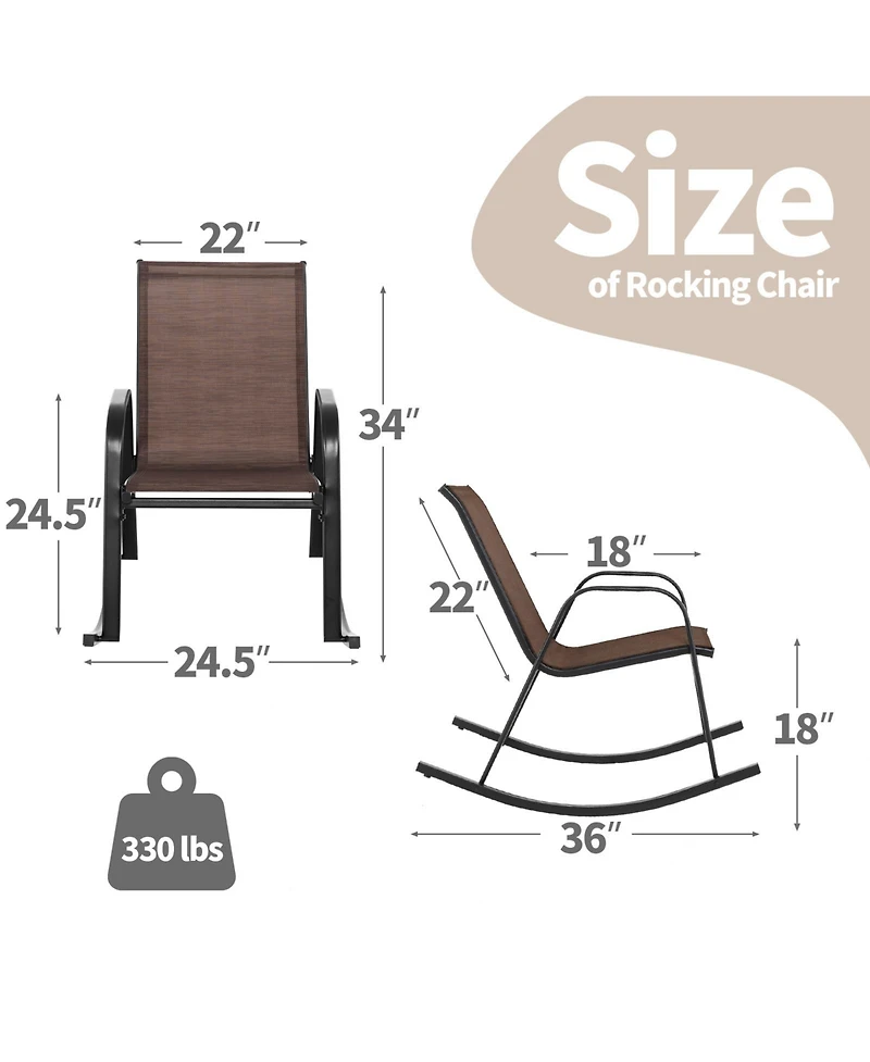 Gouun Set of 2 Heavy-Duty Metal Patio Rocking Chair with Breathable Seat Fabric