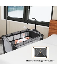 Gymax Portable Baby Playard Nursery Center Crib Bassinet w/ Hanging Toys & Music Box